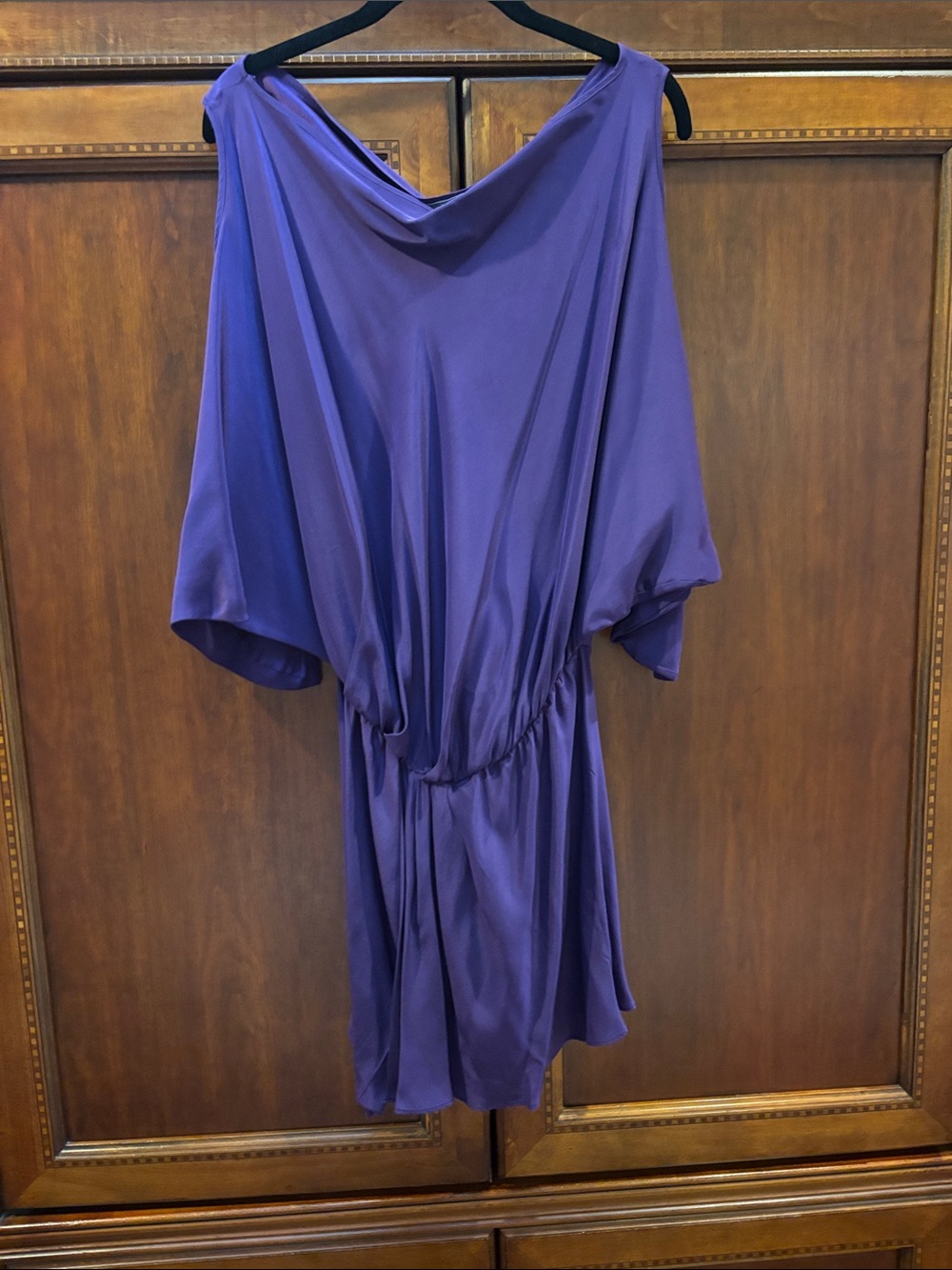 Emerson Thorpe purple silk cold shoulder blouse